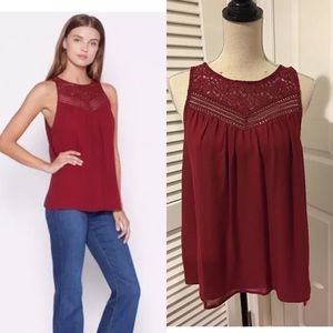 JOIE Solara Cabernet Lace 100% Silk Top Blouse